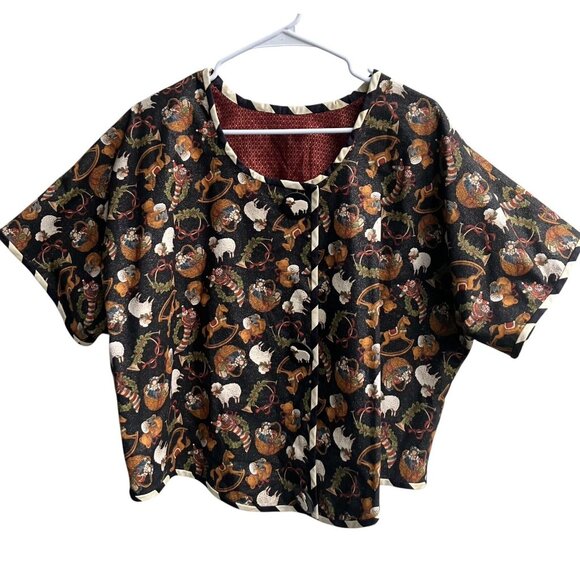 Womens Dickens Christmas Print Short Shimmer Jacket Topper Handcrafted Size L XL - Picture 6 of 7